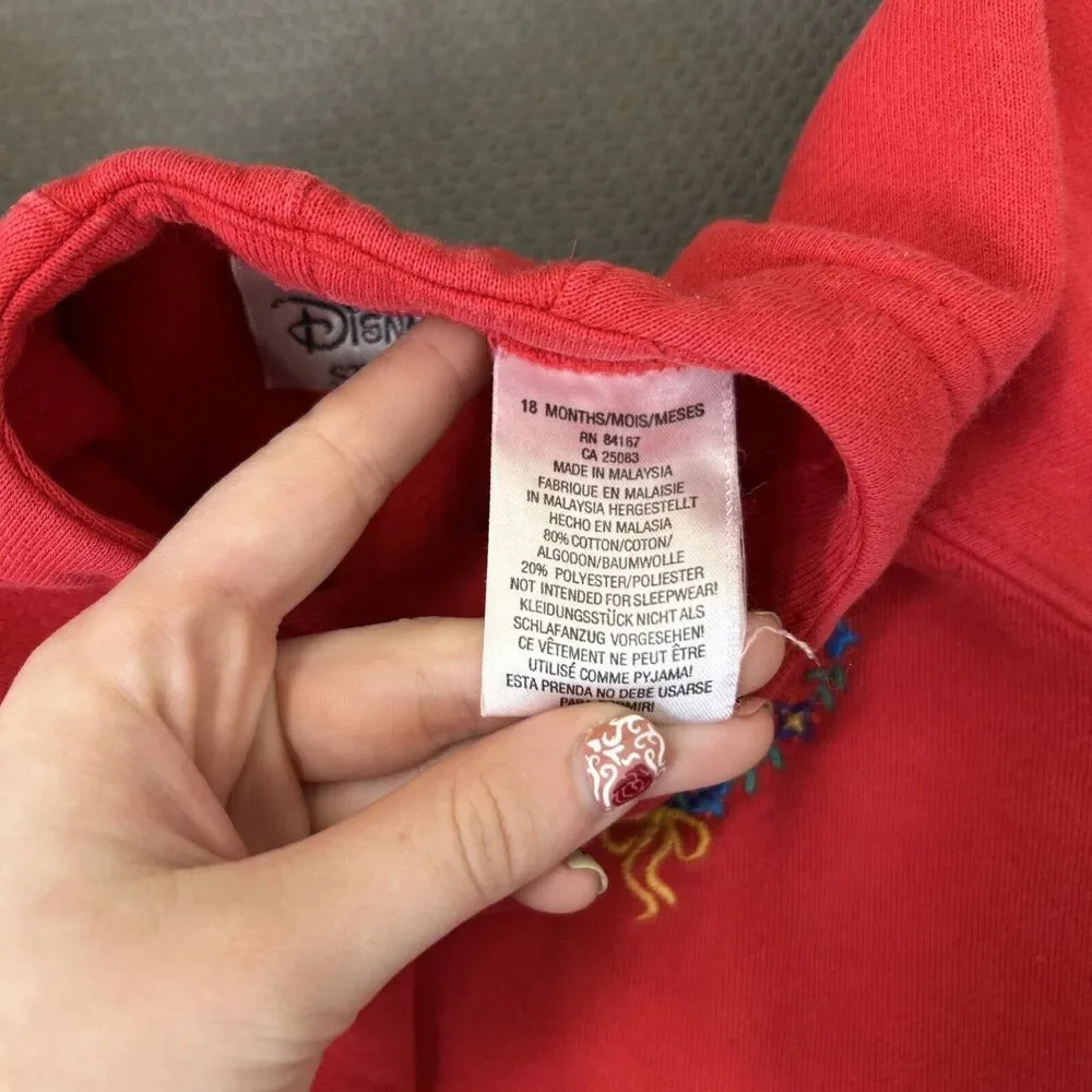 Vtg Disney Store Minnie Mouse Sweatshirt Jacket Snap Front Red Size 18m Embrd.